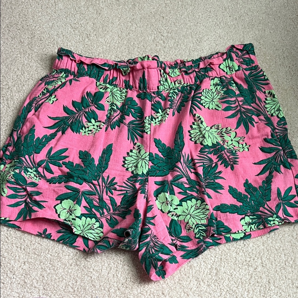 LOFT Tropical Print Shorts in Pink and Green